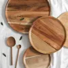 Plates Round Rubber Wooden Tray Bread Cake Dessert Plate Tableware Set Serving Pan Sushi Dish