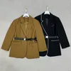 23SS femmes blazers occasionnels Style avec ceinture Corset dame robe mince vestes de mode poche vêtements d'extérieur manteaux chauds S-L