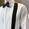 Camicie casual da uomo Taglie forti 5XL-M 2023 Camicia slim fit con design a pieghe alla moda Uomo Nero/Bianco maniche lunghe Social Club Party Tuxedo Top