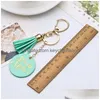 Key Rings Disc Tassel Keychain Bronzing Letter Pendant Leather Chain Bag Pendants Mother Day Party Gift Supplies 5 Colors 1254 B3 Dr Dha0T