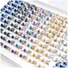 Solitaire Ring 50Pcs/Lot Fashion Hollow Stainless Steel Rings Couple Mix Style Colorf Jewelry For Women Men No Fade Party Gift Whol Dh0Wn