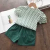 Ensembles de vêtements Mode Enfant Bébé Filles Enfants Été Vêtements Avancés Fleur Sans Manches Taille Haute Vert Tops Shorts Outfit Set Pcs Y Costume