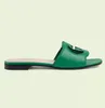 Italie Design de luxe CHAUSSURES D'ÉTÉ Femmes Appartements Pantoufle Slide Interlocking Cut-Out Slide Sandal Shamrock vert noir cuir blanc avec boîte EU35-42