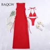 Kvinnors badkläder svarta 3 stycken Set Turtleneck badkläder kvinnlig transparent baddräkt täcker för kvinnor snörning bikini halter bh bathing kostym l230213