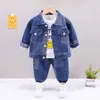 Clothing Sets Children's fashion suit new cartoon smiling face Lapel cowboy coat three piece simple casual sportswear