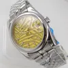 Armbandsur 39mm NH35A Palm White Yellow Dial Automatic Selfwinding Men's Watch Jubilee Band Luminous Screw Crown Hand