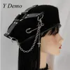 Berretti Y Demo Gothic Handmade Pu Fibbie incrociate Perni mobili Beret Punk Hat da donna Grunge 230211