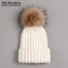 Bérets unisexe fourrure pompon haut chapeau épaissir hiver adulte avec véritable raton laveur casquette femmes grand