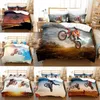 Conjuntos de cama Conjunto de bicicletas de terra 3D Capa de edredão de piloto de motocross para crianças de menino de menino design de motocicleta Single King Double 2/3pcs Suit