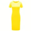 Casual Dresses 2023 Summer Elegent Women O-neck Solid Color Knee-length Dress