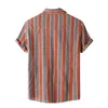 Men's Casual Shirts Vintage Stripe Printed Tee Short Sleeve Button Turn-down Collar Shirt Summer For Men Camisas