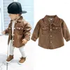 Jackets herfst Kid Shirt Turn Down Collar Boys lange mouw jeans jassen Little Brown denim bovenkleding kostuum
