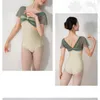 Stage Wear 2023 V Neck Surk Short Sleved Bodysuit Green/Coffee Balet Balet Lotard dla kobiet dla dorosłych trykotów jogi