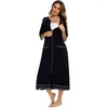 Frauen Nachtwäsche Roben Frauen Reißverschluss 3/4 Ärmel Housecoat voller Länge Ladies Stripe Loungewear mit Taschen S-XXL