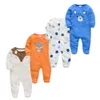 Jumpsuits 34 PCS barn pojke romper 100% bomullspolka dot oneck född baby flickor kläder full ärm sommar jumpsuit 012 månader 230213