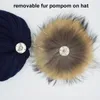 Bérets unisexe fourrure pompon haut chapeau épaissir hiver adulte avec véritable raton laveur casquette femmes grand