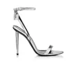 Marchio di moda di lusso Donna Sandalo Queen scarpe Lucchetto Sandali in pelle metallizzata Sandali nudi a punta di design di lusso con tacco alto