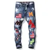 Jeans pour hommes haute qualité broderie hommes Badge Patch lettre Hip Hop Demin pantalon peinture pantalon mode Streetwear