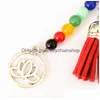 Nyckelringar Colorf Chakra Stone Lotus Tassel Keychain Reiki Healing Yoga Natural Stones pärlstav pendelltillbehör Creative Gift 206 D Dhuvi