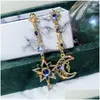 Stud Earrings Female Jewelry Ladies Party Earring Retro Style Long Star Moon Asymmetric Drop Delivery 202 Dan