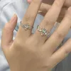 Cluster Rings Couple Silver Color Angel Little Devil Moonstone Open Ring Fashion Trend Jewelry Gift JZ180
