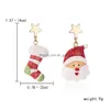 Stud Selling Sier Plated New Santa Claus Christmas Tree Asymmetric Earrings Creative Resin Earring Drop Delivery 202 Dhtrq