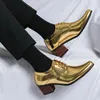 New Fashion Golden Pointed Men's Dress Shoes Big Size 46 Wedding Shoes for Men Leather High-heel Shoes zapatos de vestir hombre