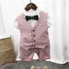 Zestawy odzieży chłopcy formalne ubrania dla dzieci Zestaw Summer Baby Boy Gentleman Suit Biała koszula z musztą kamizelki Kisze PCS na rok