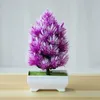 Flores decorativas Planta artificial Plástico Pinesai Bonsai Pot Decoração da sala de casa Longa duradoura