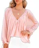 Women039s T Shirts Women39s Top Tied Detail Backless Ruched Batwing Sleeve Blouses VNeck Long Blouse5771909