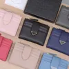 Small Saffiano Leather Wallet Credit Card Slots Bill Compartment Document Pocket Enameled Metal Triangle Logo Lettering Hardware Luxury Designer Purse