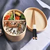 Ensembles de vaisselle boîte à déjeuner en bois boîtes à Bento japonaises Kit de pique-nique pour l'école enfants conteneur Sushi Case comme cadeaux ami