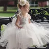 Robes de fille enfants Champagne robe à fleurs bouffante perles perles arc première communion Tulle ceintures petite mariée