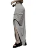 Kjolar kvinnor avslappnad lång kjol hög midja fast färg smal passformad delad grått