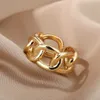 Band Rings Romantic Cuban Chain Rings For Women Female Gold Plated Opening Stainless Steel Ring 2022 Trend Couple Wedding Jewerly anillos G230213