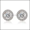 Stud luxe cristal rond boucles d'oreilles Vintage Sier couleur bijoux de mariage blanc Zircon pierre pour les femmes livraison directe Dheky