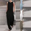 Women's Jumpsuits & Rompers White Sleeveless Wide Leg Jumpsuit Romper Slash Neck Loose Women 2023 Summer Streetwear Overalls Wom