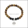 Beaded Strands Handmade Natural Stone Lotus Beads Bracelet Tiger Eye Charm For Women Men Yoga Jewelry Gifts Drop Delivery Bracelets Dhkql