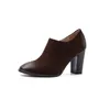 Kleding schoenen echt leren comfort Hoge hak ronde teen vrouw pumps mode zwart beige bruin