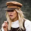 Geniş Memlu Şapkalar Moda Unisex Gerçek Deri Askeri Şapka Kadınlar İçin Sonbahar Denizci Erkekler Düz En İyi Erkek Seyahat Öğrenci Kaptan Kaptan Kaptan