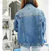 Damenjacken Designer Kamelie dreidimensionaler Reliefdruck Jeansjacke locker schwarz und blau 7BKP