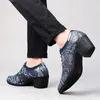 New Fashion Blue Snake Shoes Dress Man Pointed Leather Men's High Heel Shoe Comfort Lace-up Casual Shoes Men