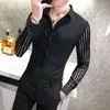 Men's Dress Shirts 2023 Men Lace Perspective Shirt Party Prom Hollow Patchwork Long Sleeve Tuxedo Nightclub Casual Social