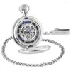 Pocket Watches retro lök krona silver tolv konstellationer skelett handlindning mekanisk klocka fob kedja smycken/ksp075