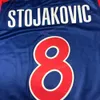 Camiseta de baloncesto de calidad superior personalizada Peja Stojakovic # 8 Serbia Jugoslavija Cualquier nombre Número Tamaño 2XS-3XL Blanco Azul