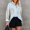 Kvinnors blusar Autumn Style Shirt Jacket Kvinnor Långärmad Pocket Leopard Print Lapel Cardigan Top Loose Irregular Femme Coat