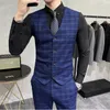 Herenpakken blazers jassen pantsvest luxe mannen bruidegom bruiloft smoking tuxedo mode plaid zakelijke hoogwaardige casual pak thReepiece 230213