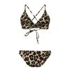 Moda de banho feminina 2023 Sexy European e American Swimsuit Split Bikini Leopard Stripe impresso