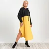 Robes de grande taille 3xl 4xl femmes robe longue 2023 automne manches O cou à capuche couleur contrastée lâche Lrregular décontracté Vestido