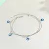 Bracelets de cheville 1PC bohème à la mode multicouche chaîne yeux turcs pour les femmes Vintage bleu rond oeil pendentif Bracelet pied jambe bijoux